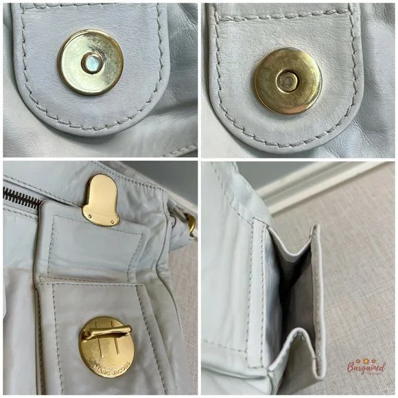 Authentic MARC JACOBS Off White Italian Calfskin Leather Mercer Sofia Hobo Bag